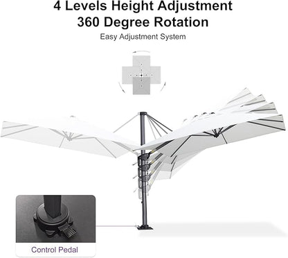 PURPLE LEAF 8' X 8' Patio Umbrella with Steel Plate Base for Pool 7' High Offset Outdoor Cantilever Umbrella Swimming Pool Umbrella with 360°Rotation for Poolside White