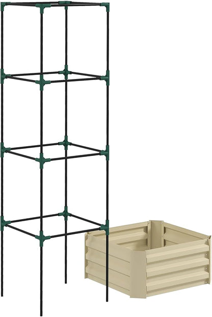 Outsunny Galvanized Raised Garden Bed, 73.5" Tall Outdoor Planter Box with Trellis Tomato Cage and Open Bottom for Climbing Vines, Vegetables, Flowers in Backyard, Garden, Patio, Cream