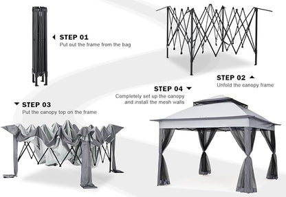 COOSHADE 11x11 Pop Up Gazebo Tent Outdoor Canopy Patio Shelter with Mosquito Netting(Dark Grey)