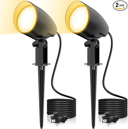 ZZXX 20W Outdoor Spotlight LED Landscape Lighting 120V Pathway Lights IP66 Waterproof Aluminum Yard Spot Lights 1880LM 2700K Warm White Landscape Spotlights with US 3-Plug in (2 Pack)