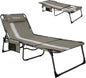 KingCamp Tanning Chair with Face Hole, Lounge Chairs Outdoor Folding Comfy Adjustable 5-Position Lay Flat Foldable Chaise Chaser Lounger for Outside Beach Patio Sun Bathing Pool, Grey/White