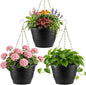 Hanging Planters 11 Inch, 3 Pcs Flower Pots with Drainage Hole, Self Watering Hanging Basket for Indoor Outdoor Plants, Decor, Black