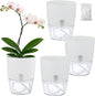 Planterhoma 3 Pack Self Watering Pots for Indoor Plants, 6 Inch Plant Pot Plastic Self Watering Planter for Orchid, African Violet, Small Clear Flower Pots with Drainage Holes and Wicking Rope, White