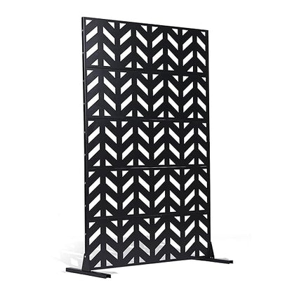 VEVOR Metal Privacy Screen, 47" W x 72" H, Outdoor Privacy Screens 5-Panel, Freestanding Outdoor Divider with Stand, Decorative Garden Steel Privacy Fence for Balcony Patio Indoor Room Black