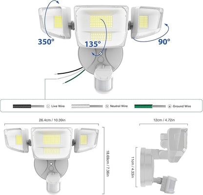 Onforu 90W 10000LM LED Motion Sensor Outdoor Lights, 4-Head Dusk to Dawn Outdoor Lighting, Hardwired Flood Lights, IP66 Waterproof 6500K Security Floodlight for Outside (White)