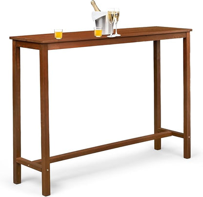VINGLI Wooden Outdoor Bar Table, Wood Patio Counter Height Table, Weather-Resistant Patio Pub Table for Garden, Balcony, Poolside, Backyard, Indoor Use (Brown, 53")