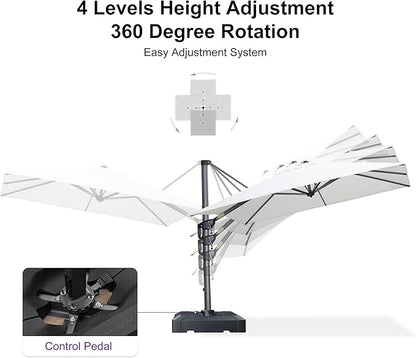 PURPLE LEAF 8' X 8' Patio Umbrella for Pool 7' High Offset Outdoor Cantilever Umbrella Swimming Pool Umbrella with 360°Rotation for Poolside White