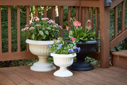 Southern Patio Dynamic Design 18 Inch Outdoor Home Resin Grecian Urn Versatile Planter Pot for Entryways and Backyard Patios, White