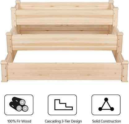 Yaheetech 3 Tier 47 x 47 x 22in Raised Garden Bed Horticulture Outdoor Elevated Flower Box Tiered Garden Bed Wooden Vegetables Growing Planter for Backyard/Patio/Gardener