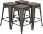 FDW Metal Bar Stools Set of 4 Counter Height Bar Stools 24 Inches Industrial Bar Chairs Patio Stool Stackable Backless Stool Indoor Outdoor Metal Kitchen Stools Bar Chairs (Bronze with Wood, 24")