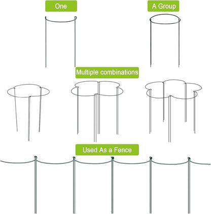 HiGift 16 Pack 24 Inch Plant Support Stakes, 10" Wide x 24" High Half Round Metal Garden Plant Stake Peony Support Cage, Green Plant Support Ring Border for Tomato,Hydrangea,Flower Indoor Outdoor