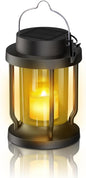 Solar Lantern Outdoor & Indoor Use – Hanging Solar Lights with Realistic Flickering Flameless Candle, Weatherproof for Gardens, Patios, Trees, and Lawns (Black + Amber, 1 Pack)