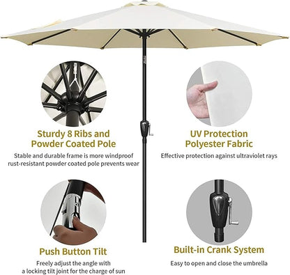 Simple Deluxe 9' Patio Umbrella Outdoor Table Market Yard Umbrella with Push Button Tilt/Crank