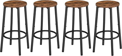 HOOBRO Bar Stools, Set of 4 Bar Chairs, Kitchen Round Height Stools with Footrest, Breakfast Bar Stools, Sturdy Steel Frame, for Dining Room, Kitchen, Party, Easy Assembly, Rustic Brown BF03BYP401N1