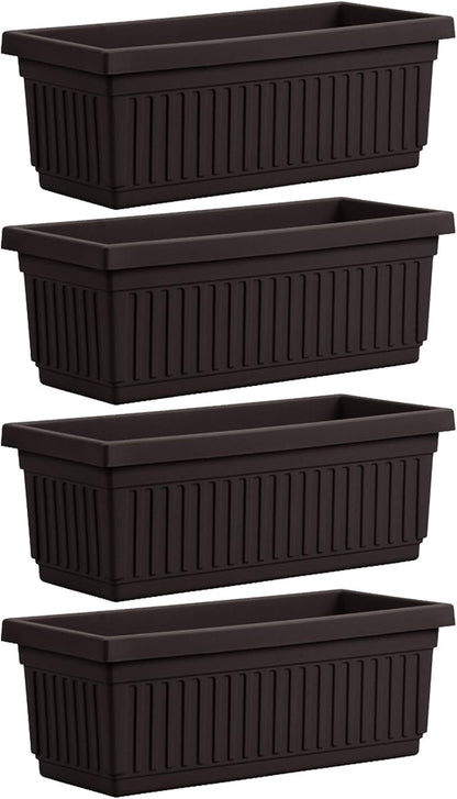 HC Companies 24 Inch Long Fluted Plastic Venetian Garden Window Container Planter Box for Flowers, Vegetables, or Succulents, Black (4 Pack)