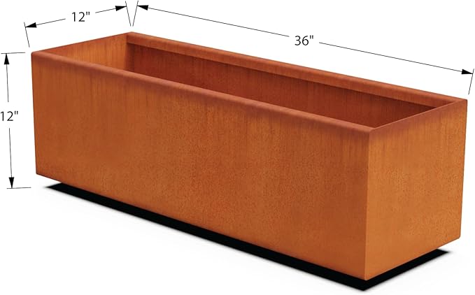 Plantercraft Large Rectangular Planters for Outdoor Plants – 36x12x12 Corten Steel Planter, Heavy Duty Metal Planter Box for Patios, Gardens & Landscapes