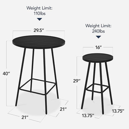Best Choice Products 3-Piece Patio Dining Set, Bar Height, Outdoor Bistro Set, Outdoor Round Bar Table w/ 2 Bar Stools, Steel - Black