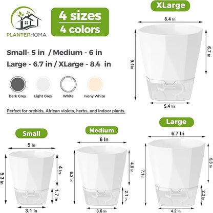 12 Pack Self Watering Plant Pots 6 Inches Self-Watering Planters for Indoor and Outdoor Plants African Violet Succulent Pots Clear Pot for Plants Large Herb Orchid Flower Houseplant Plant, White