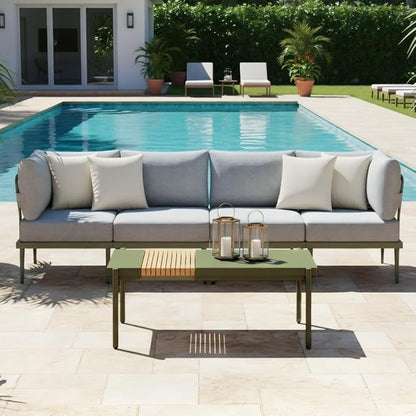 Sundale Outdoor 5 Pieces Patio Furniture Set, Metal Sectional Sofa Patio Conversation Set with Coffee Table, Modern Patio Corner Couch for Balcony, Porch, Sunroom