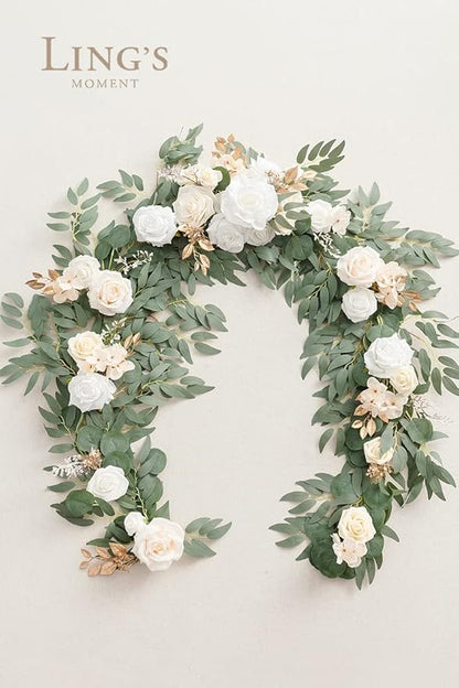 Artificial Flower Garland, 6 Ft Eucalyptus and Willow Leaf, White Beige
