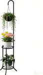 2-tier Hanging Plant Stand Plant Hanger Indoor Outdoor Corner Plant Stands for Indoor Plants, Space-Saving Iron Planter Shelves, Multiple Flower Pot Display Holder Shelf with Hanging Hook, Indoor Outdoor Heavy Duty Planter Shelving Unit (Hooked-style,B...