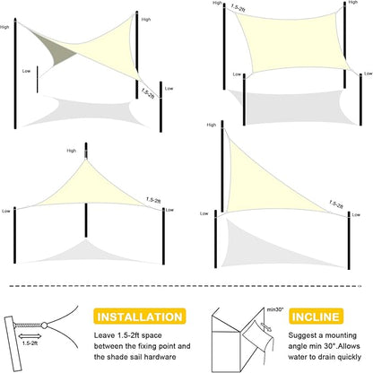 Artpuch Waterproof Sun Shade Sail, 8'x10' Cream Rectangular, UV Resistant Rain Canopy, Curved Edges Shade Cloth for Outdoor Patio, Deck, Yard (Customizable)
