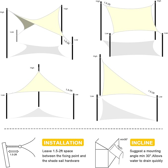 Artpuch Waterproof Sun Shade Sail, 12'x16' Cream Rectangular, UV Resistant Rain Canopy, Curved Edges Shade Cloth for Outdoor Patio, Deck, Yard (Customizable)