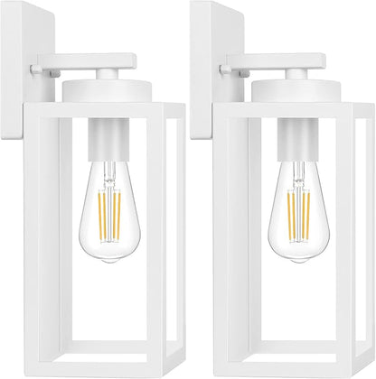 BesLowe Outdoor Wall Light Fixtures, Exterior Waterproof Wall Lanterns, Porch Sconces Lighting with E26 Sockets, Modern White Outside Lights for House Patio Front Door Entryway, 2-Pack
