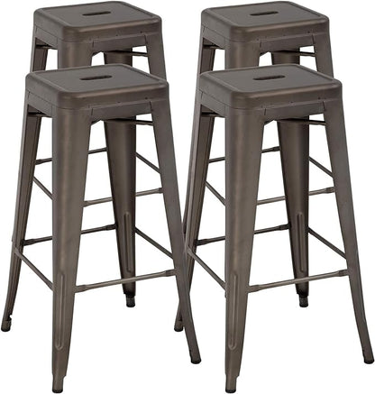 FDW Metal Bar Stools Set of 4 Counter Height Bar Stools 24 Inches Industrial Bar Chairs Patio Stool Stackable Backless Stool Indoor Outdoor Metal Kitchen Stools Bar Chairs (Bronze, 30")