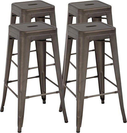 FDW Metal Bar Stools Set of 4 Counter Height Bar Stools 24 Inches Industrial Bar Chairs Patio Stool Stackable Backless Stool Indoor Outdoor Metal Kitchen Stools Bar Chairs (Bronze, 30")