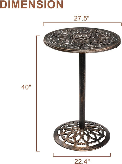 VINGLI 40" Outdoor Bar Table, High Top Table, Cast Aluminum Outdoor Pub Table 40-Inch Height, Round Bar Table Bistro Table for Patio, Cocktail, Bistro(28" Dia x 40 H)