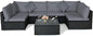 Tangkula 7-Piece Patio Furniture Set, Outdoor Sectional Sofa with Pillows and Cushions, Wicker Conversation Set with Coffee Table and Tea Table for Garden, Lawn (Grey)