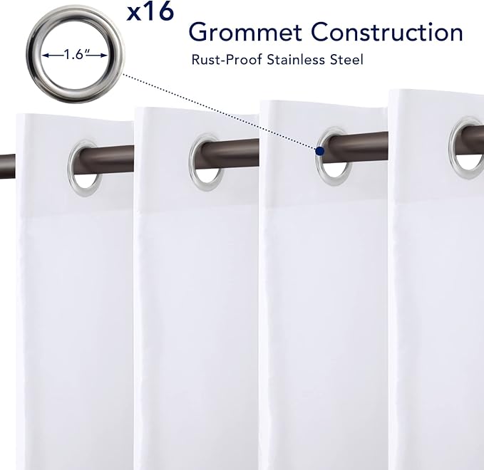 PureFit Outdoor Curtains for Patio Waterproof Weatherproof, UV Resistant Outside Curtains for Gazebo, Front Porch, Pergola, Sun Blocking Privacy Curtain, 120W x 84L inch, 1 Panel, White