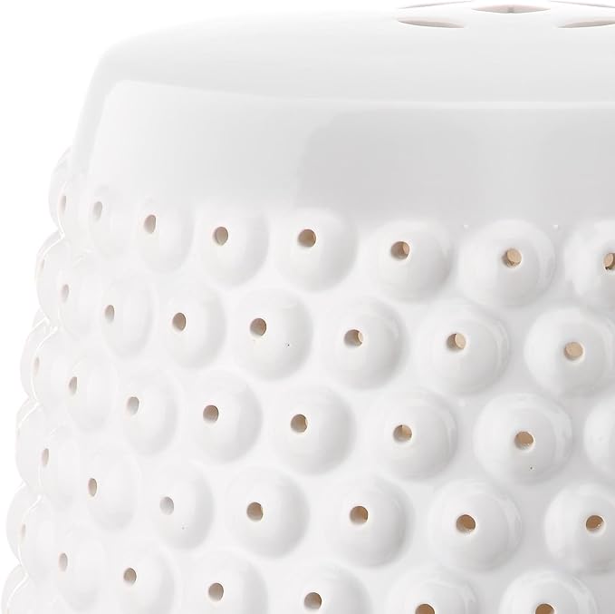 Decorative Garden Stool, White Ceramic, 18-Inch Tall