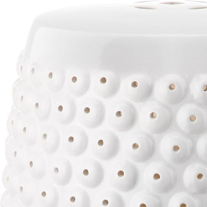 Decorative Garden Stool, White Ceramic, 18-Inch Tall