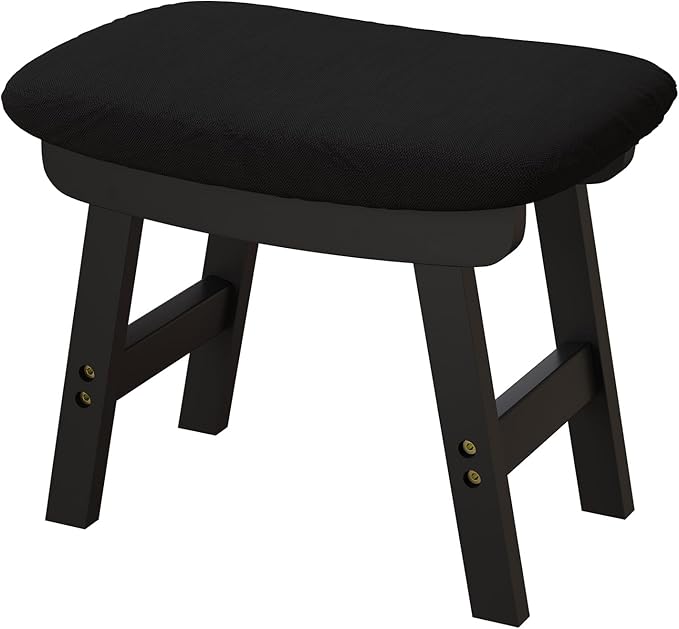 Small Ottoman Foot Rest, Black Foot Stool- Wooden Foot Stool for Living Room, Bedroom & Kitchen