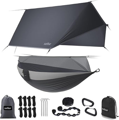Sunyear Camping Hammock, Portable Single & Double Hammock with Net, 2 Person Hammock Tent with 2 * 10ft Straps, Best for Outdoor Hiking Survival Travel