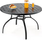 VEVOR Outdoor Patio Dining Table, 47 inch Round Metal Steel Slat Backyard Bistro Tables, with 1.5 in Umbrella Hole, Outside All-Weather Large Furniture for Lawn Garden Porch, Black