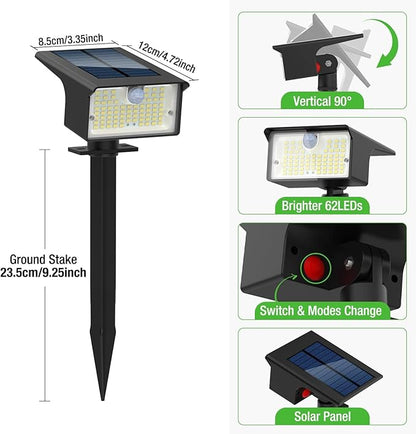 Nipify Solar Spot Lights Outdoor Motion Sensor, [2 Pack/62 LED]3 Modes Solar Landscape Spotlights Outdoor Waterproof, 2-in-1 Solar Lights Outdoor Pathway Lights for Yard Garden Wall Patio, Cool White