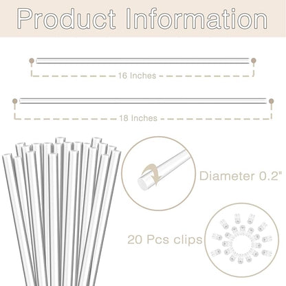 Plant Stakes,Plant Sticks 20PCS Acrylic Clear Plant Support Stakes,16 Inches Garden Single Stem Orchid Stakes for Indoor and Outdoor Plants,Orchid,Potted Plants,Tomatoes,Flowers（with 20PCS Clips）