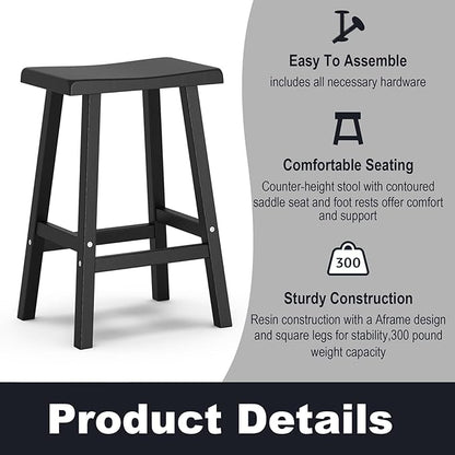 Bar Stools Set of 4, Waterproof UV-Resistant,Durable Resin Kitchen Island Chairs for Indoor & Outdoor Use, Modern Design for Home,Bar,and Cafe (29'' Black-4)
