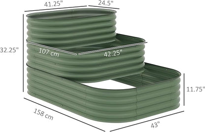 Outsunny 3-Tier Galvanized Steel Raised Garden Bed Kit, 62.25" x 43" x 32.25", 3 Combining Planter Boxes with Rubber Strip Edging, Open Bottom for Backyard, Garden, Patio, Green