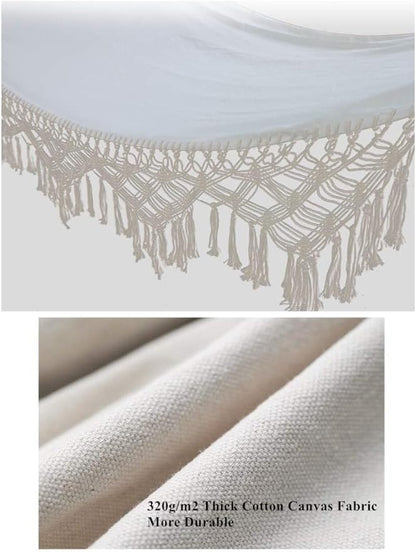 Hammock Brazilian Double Hammocks Soft Comfortable Fabric Cotton Canvas Hanging Portable Two Person Hammock Boho Fringe Large for Adults Backyard Travel