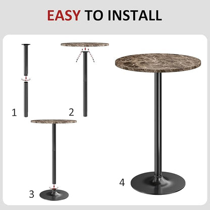 Furmax Bistro Pub Table Round Bar Height Cocktail Table for Home Bar, Round Bar Tables for Party, Dining Room, Living Room and Wedding, Metal Base MDF Top Obsidian, 40.6 Inch Height (2, Faux Marble)