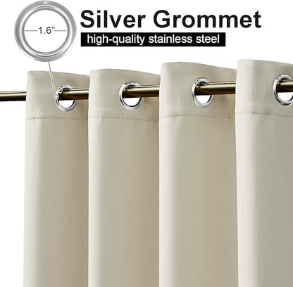 NICETOWN Outdoor Curtain for Patio Waterproof & Windproof, Thermal Insulated Top and Bottom Fixed Rustproof Grommets Light Block Outdoor Curtain Drape for Pool, Beige, 1 Panel, W52 by L95