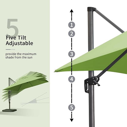 PURPLE LEAF 9' X 11.5' Square Cantilever Umbrella Patio Umbrella with Base Outdoor Umbrella Aluminum Offset with 360-degree Rotation for Garden Deck Pool Patio Apple Green
