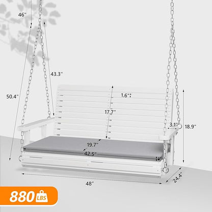 VINGLI Outdoor 4 FT Porch Swing, Heavy Duty 880 LBS Wooden Patio Swings with Cushions, Farmhouse Style Hanging Bench with Adjustable Chains for Yard | Garden | Lawn | Balcony, White