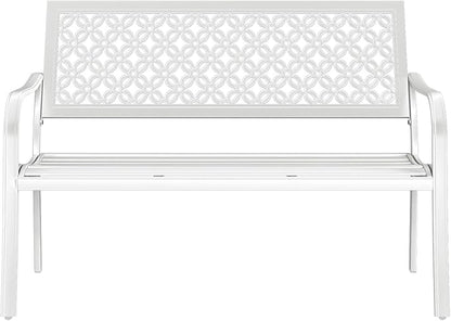 Grand patio 50" Garden Bench, Outdoor Benches with Anti-Rust Metal Powder Coated Frame, Patio Bench for Front Porch Park Outside Furniture Decor,White