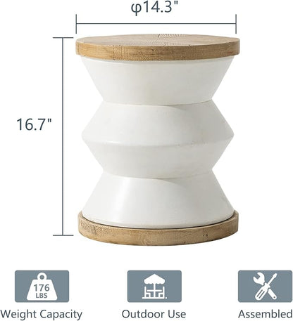 COSIEST Outdoor Side Table Set of 2, Round MgO Concrete Side Table, Patio End Table, Lightweight Concrete Accent Table with Rotund Base, Cylinder Top Plant Stand for Garden and Deck