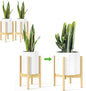 MUDEELA Plant Stand for Indoor Plants: Adjustable Width Fits 8-12 Inch Pots - Mid-century Modern Bamboo Plant Stand - 14.5 Inch Single Tier Small Floor Plant Holder, Natural, 2 Pack (Without Pot)